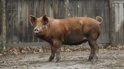 Duroc Pig Standing in the Morning 