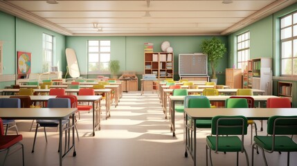 Bright school classroom with all chair facing forward