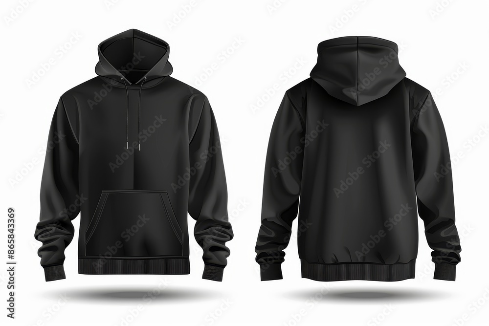 Canvas Prints Black hoodie template, front and back view, isolated on white background. 