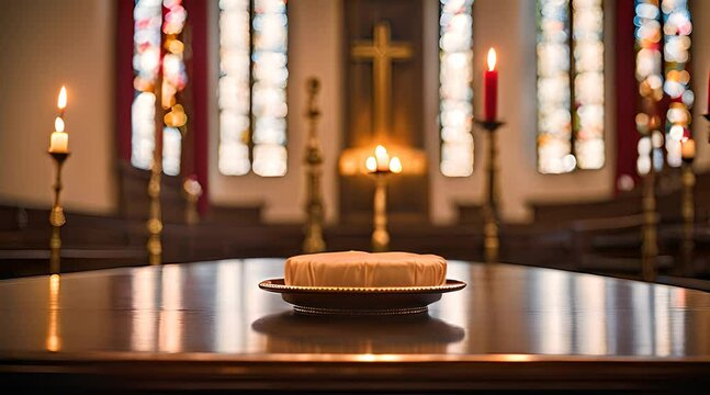 Sacrament of the Eucharist. Holy Communion with Copy Space