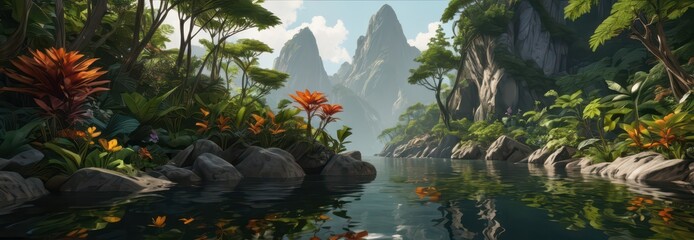 Naklejka premium Tranquil Jungle River.