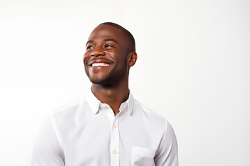 Fototapeta premium A close-up of a man expressing pride, with a confident smile and upright posture, on a clear white background