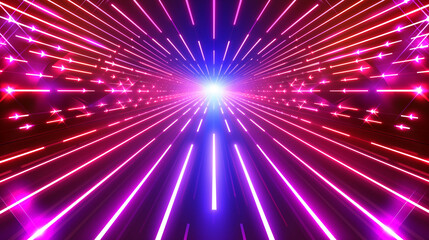 Naklejka premium Dynamic background with colorful neon lights and radiating perspective lines