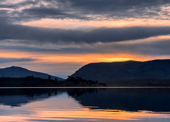 A beautiful sunrise on the shore at Lake Caviahue, Patagonia Argentina