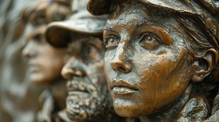 3d bronze plaque with people.