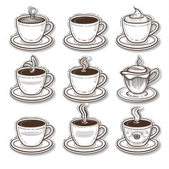 Obraz premium Collection sticker of coffee cup, white background, vector illustration