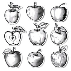 Collection sticker of apple, white background, vector illustration