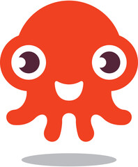 A cute cartoon octopus with a smile on its face. The octopus is orange and has big eyes