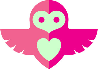 A cute pink owl with a heart on its chest