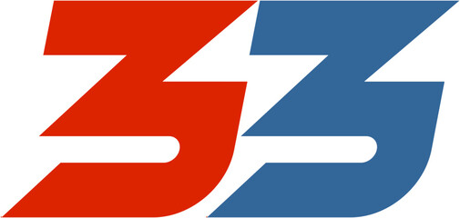 number 33 with lightning bolt as a negative space