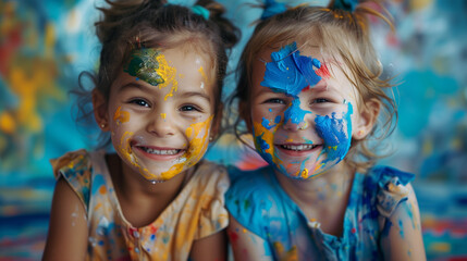 Obraz premium children playing with paint