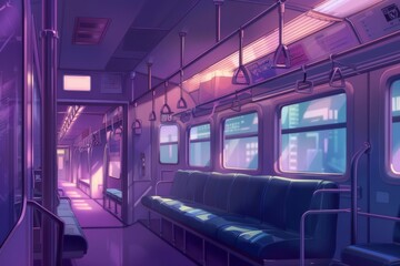  A cozy train compartment with soft ambient lighting and plush seats, cozy vibe, Generative AI