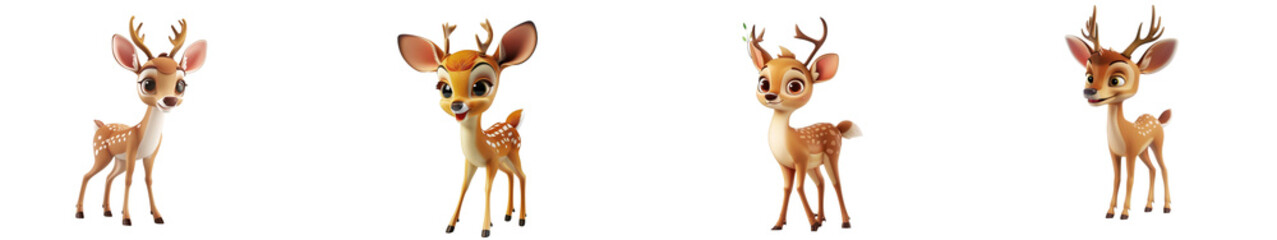 Obraz premium 3D cute happy cartoon deer, isolated on white background