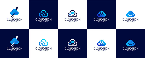 cloud abstract logo collection, database storage, digital tech, logo design template.