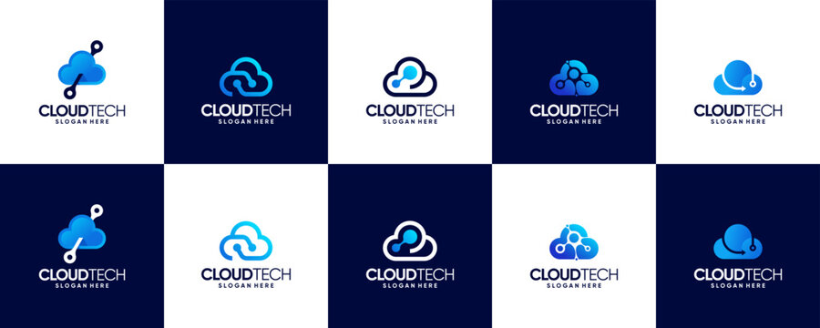 cloud abstract logo collection, database storage, digital tech, logo design template.