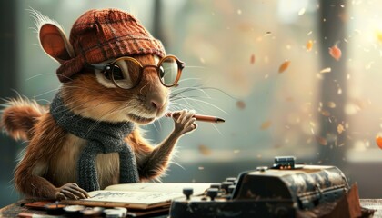 Cute Squirrel Writer at a Desk