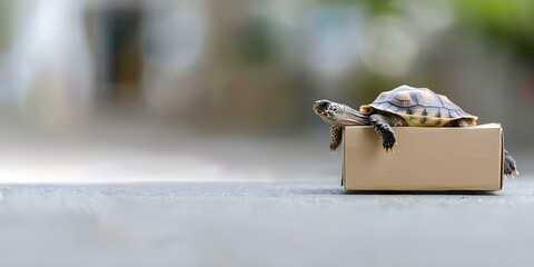 Fast turtle courier on skateboard for efficient and speedy deliveries. Concept Express Delivery, Efficient Service, Speedy Deliveries, Skateboard Courier, Fast Turtle