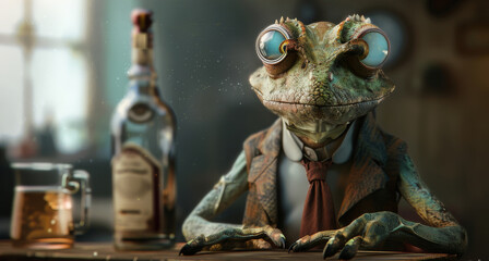 Lizard in Suit,  Ready for a Drink