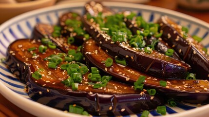Homemade vegetarian side steamed eggplant with sesame oil