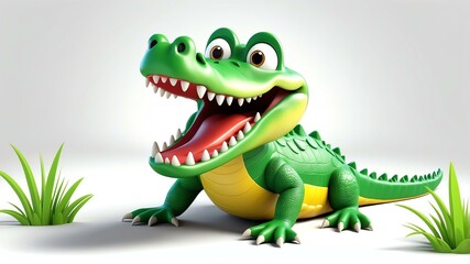 Obraz premium d cartoon image of a cute happy crocodile isolated on background