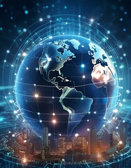 地球を網羅するインターネット環境のイメージのイラスト