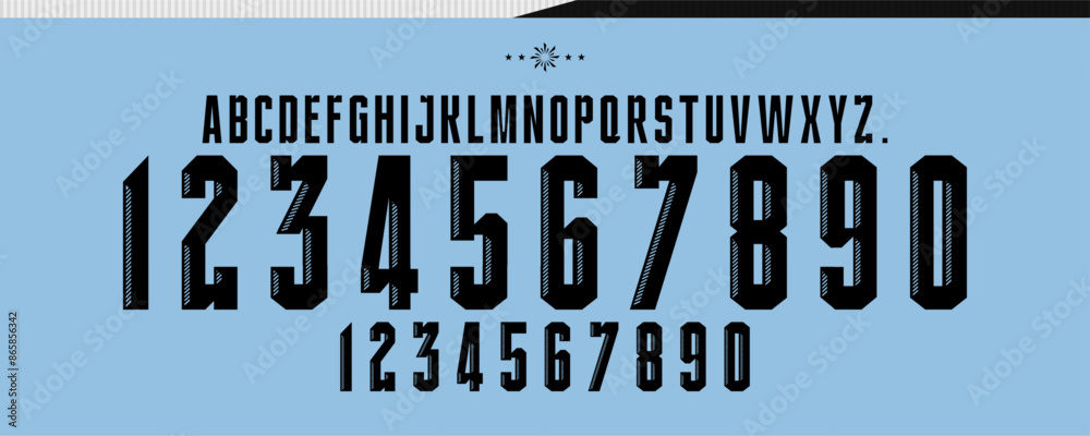 Fototapete font vector team 2024 kit sport style font. football style font with lines and points inside. sports style letters and numbers for soccer team, uruguay font	