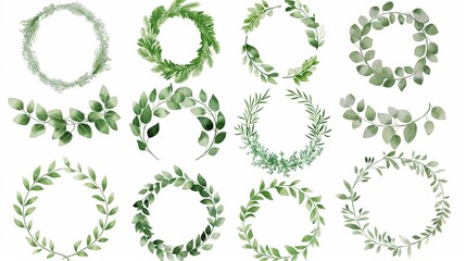 Fototapeta premium A Set Of Natural Wreaths With A White Background. 