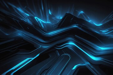 Dark abstract background with glowing blue neon lines forming futuristic pattern