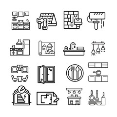 Icon set Kitchen Remodel stock illustration vector. 