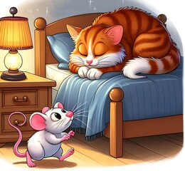 Quiet as a mouse (idiom), a mouse tiptoeing past a sleeping cat