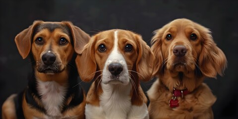 Group of cute dogs and a cat isolated for veterinary or pet shop. Concept Pets, Animals, Veterinary Care, Isolated, Shopping