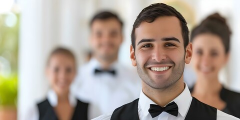 Hotel staff smiling in photo reflects dedication to excellent service and customer satisfaction. Concept Hotel Staff, Customer Service, Employee Appreciation, Smiling Faces, Service Excellence