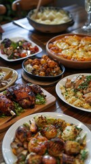 Obraz premium Canada Day, Canadian family dinner, warm atmosphere, sumptuous dishes, happy time, holidays, food, healthy eating, date meal, Christmas, Spring Festival, New Year, celebrating holidays, festive atmosp