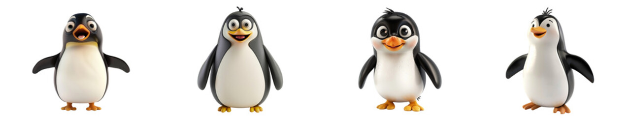 Fototapeta premium 3D cute happy cartoon penguin, isolated on white background