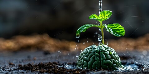 Watering the brain with positivity promotes mental health and creative thinking. Concept Mental Health, Positivity, Creativity, Self-care, Brain health