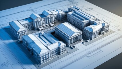 Fototapeta premium 3d wireframe render of a university architecture abstr background