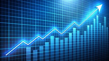 Fototapeta premium Vibrant blue ascending line graph emerges from a grid background, showcasing a promising upward trend in business, investment, and finance, conveying success and profit growth.