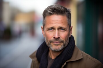 Obraz premium Handsome middle aged man wearing a coat and a scarf.