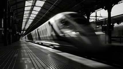 Obraz premium High speed train in motion on the railway station