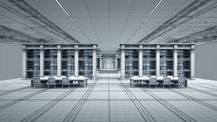 Fototapeta premium 3d wireframe render of a library architecture abstract background