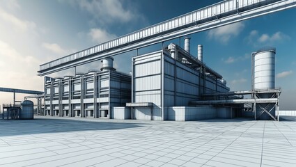 Obraz premium 3d wireframe render of a in3dustrial factory architectu background