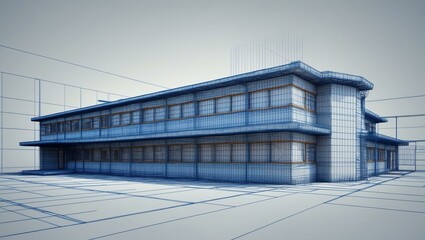 Obraz premium 3d wireframe render of a elementary school architectur background