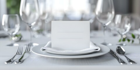 3D rendering of a blank folded card for wedding table setting. Concept Wedding Decor, Table Setting, 3D Rendering, Invitation Card, Event Design
