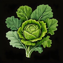 Obraz premium Fresh Cabbage Leaves on Black Background