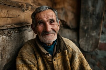 Obraz premium Portrait of an old man with a beard and mustache in the village