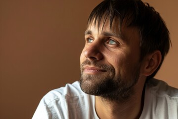 Obraz premium Portrait of a handsome man with a beard on a brown background