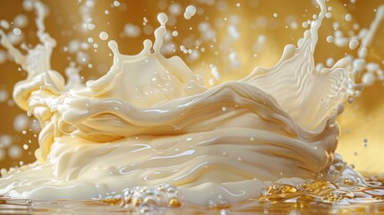 Creamy Milk Splash with Golden Background
