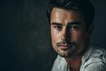 Fototapeta premium Portrait of a handsome young man. Men's beauty, fashion.