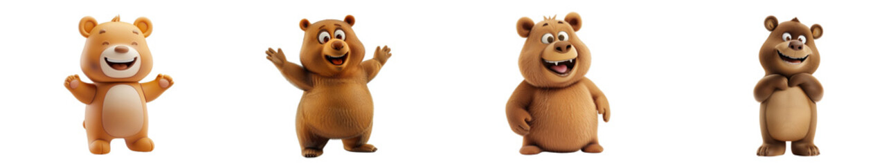 Obraz premium 3D cute happy cartoon bear, isolated on white background
