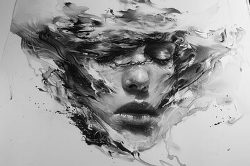enigmatic black and white surreal portrait thoughtprovoking abstract sketch